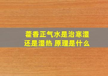 藿香正气水是治寒湿还是湿热 原理是什么